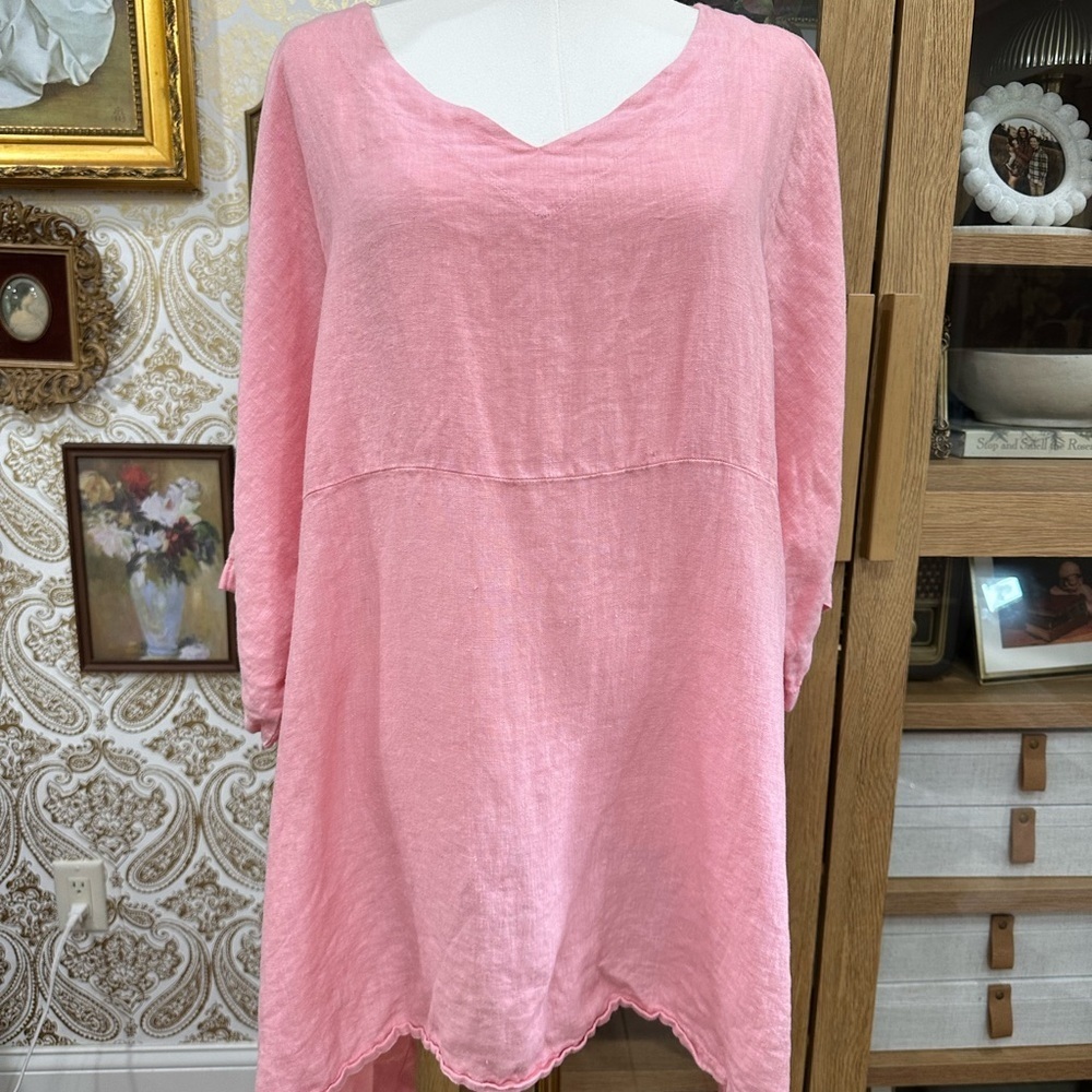 Match Point 100% Linen Elegant Pink Women's Top Size Large
